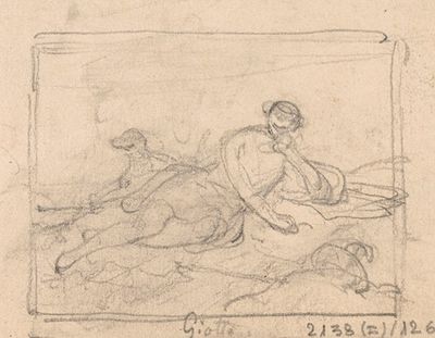 乔托·迪·邦多内（Giotto Di Bondone）在沙地上画羊