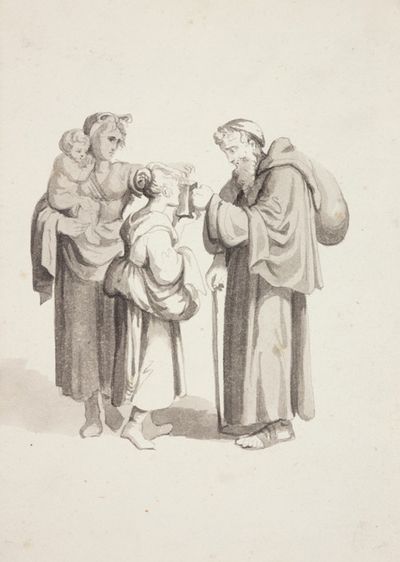 两个女人和一个孩子和一个乞丐和尚