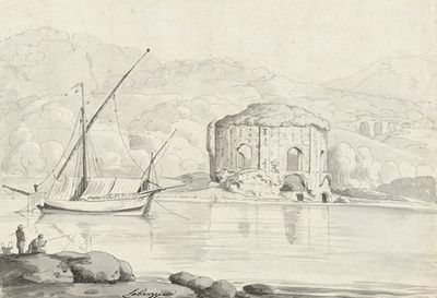 位于拜艾的所谓维纳斯神庙，前景是一艘船和两名渔民