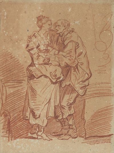 一个拿着一袋钱的老人拥抱着一个年轻的女人
