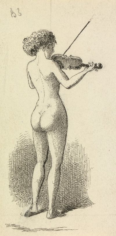 裸体女子演奏小提琴