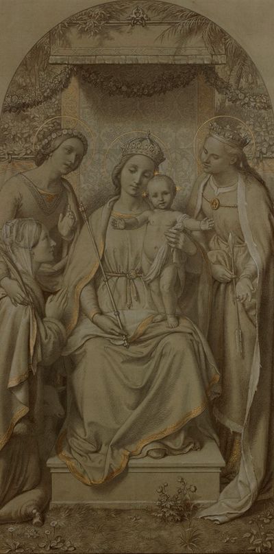 在一顶华盖下的圣母和孩子，还有圣徒艾格尼丝、多萝西娅和艾琳