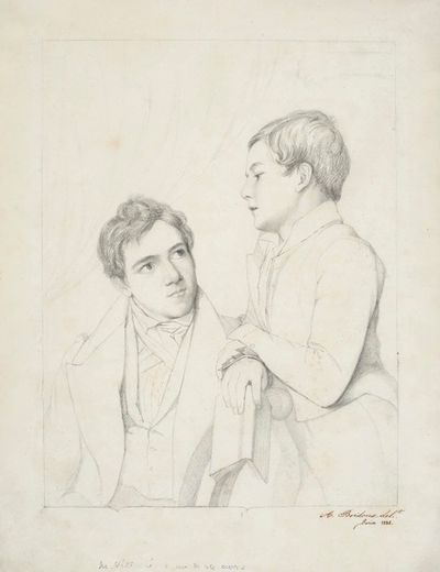 一个坐着的年轻人和一个站着的男孩的肖像