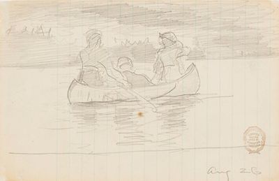 魁北克省Il Manigne，三个人在独木舟上