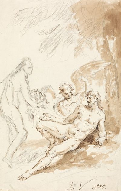 拉斐尔对亚当和夏娃的访问，来自弥尔顿的天堂