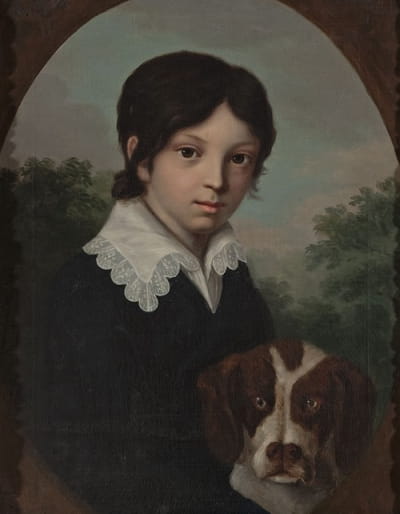 OleśWalicki（1805–1831）与狗的童年肖像