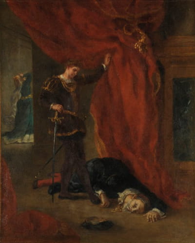 哈姆雷特在波洛纽斯的尸体前