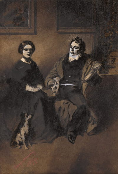 演员Frédérick Lemaître与妻子和狗的肖像
