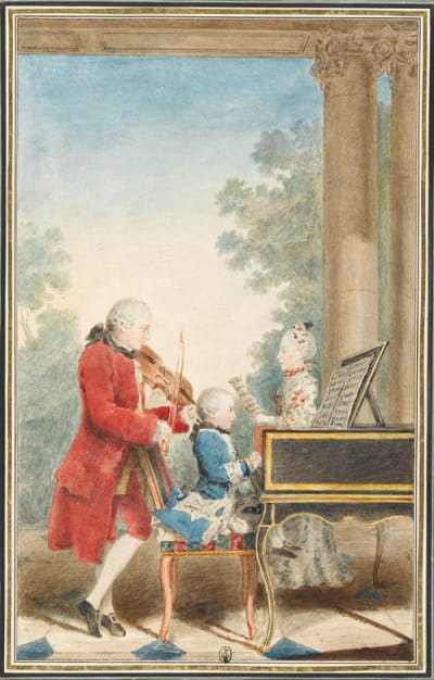 沃尔夫冈·阿马迪斯·莫扎特（Wolfgang Amadeus Mozart，1756年-维也纳，1791年）与父亲让·乔治·利奥波德（Jean-Georg Leopold）和妹妹玛丽亚·安娜（Maria Anna）在巴黎玩耍的肖像
