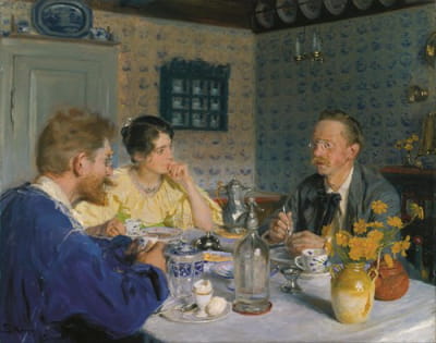 早餐。艺术家、他的妻子和作家奥托·本森