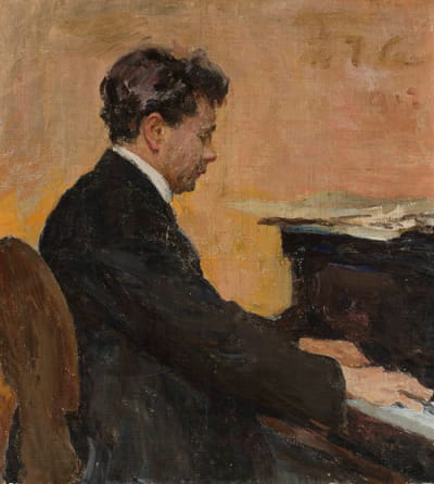 Józef Hofmann在钢琴上的肖像