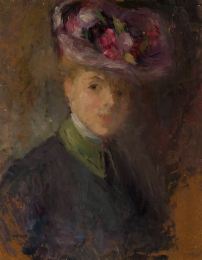 一个戴着鲜花帽子的女人的肖像