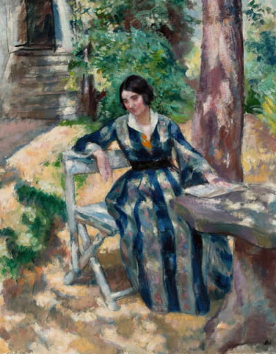 艺术家妻子伊莲娜在花园里的肖像