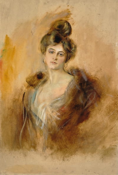 一位戴克里奥尔耳环和皮领的女士的肖像
