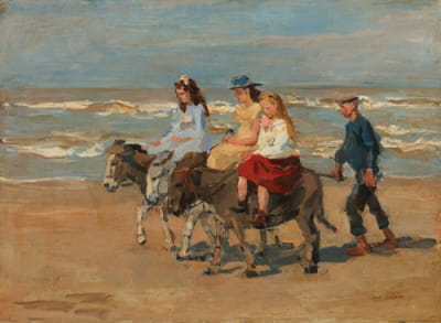 在Scheveningen海滩上骑驴