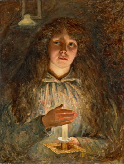 艺术家妻子安妮手持蜡烛的肖像