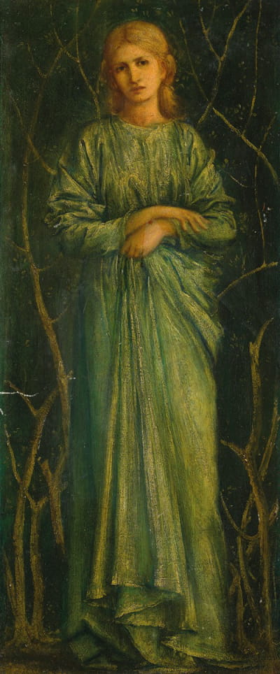 一个穿着绿色帷幔的女人