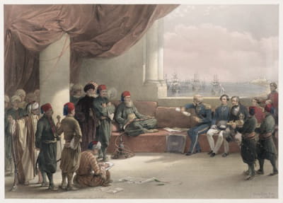 在亚历山大宫采访埃及总督。1839年5月12日。