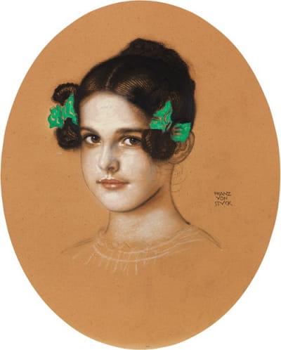 带绿色蝴蝶结的女儿玛丽的肖像