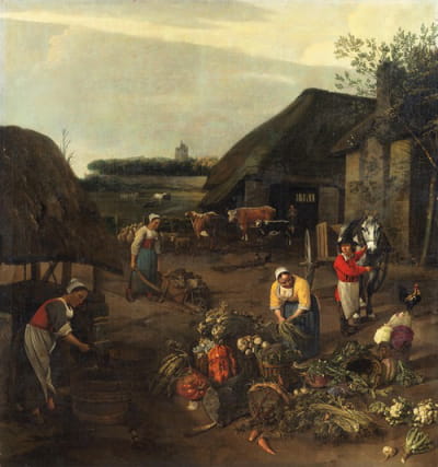 农民在工作的村庄场景