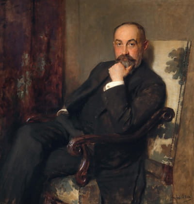 绵羊羊毛制造商埃米尔·施瓦茨（Emil Schwarz，1863-1939）在扶手椅上的肖像