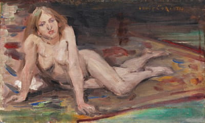 躺在彩色地毯上的金发女孩裸体