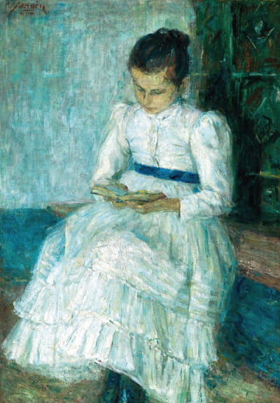 一个女孩在读书