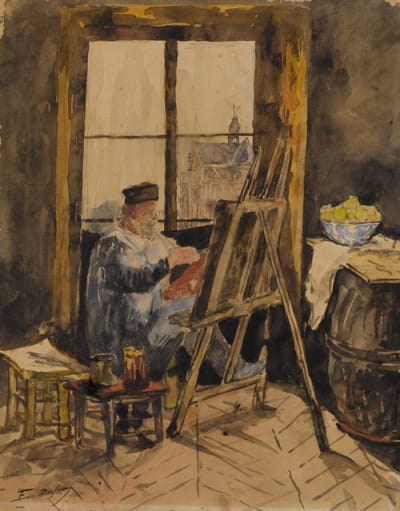 安托万·沃伦坐在画架上的肖像