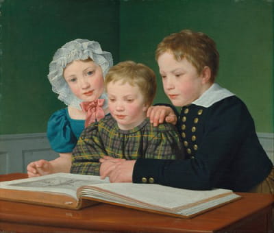 C.F.霍尔姆孩子的肖像。Adam Vilhem、Pauline Frederikke和Johan Chr。朱利叶斯