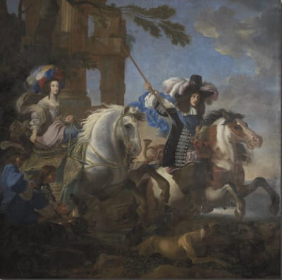 萨伏伊的亨丽埃特·阿德莱德和巴伐利亚的费迪南德在马背上