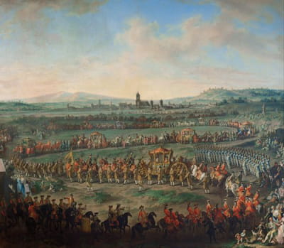 1764年3月29日，皇帝弗朗茨一世·斯蒂芬和他的儿子约瑟夫（二世）进入法兰克福