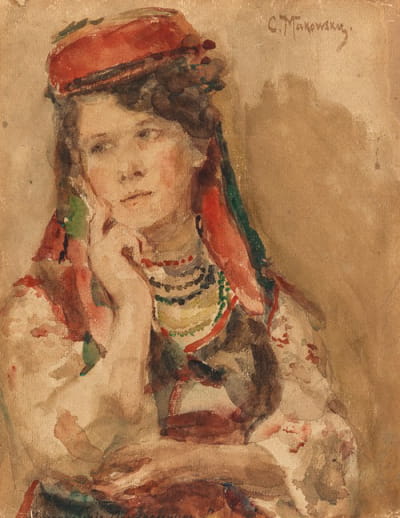 一位身着传统服装的年轻女士的肖像