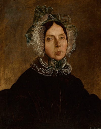 一个戴蕾丝帽子的女人的肖像