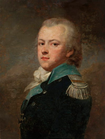 Jan Krasicki的肖像，罗加拉盾徽（约1764–1831年），身穿第14波托基步兵团的深蓝色制服夹克