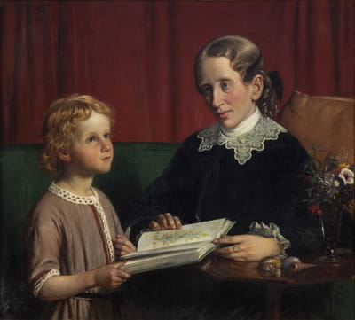 安妮特·哈格小姐（1814-1857）向她的侄子霍特·哈格（1849-1904）展示了一本关于植物的书