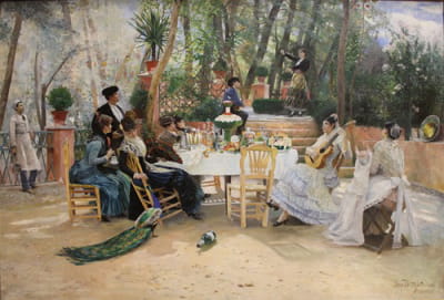 斯堪的纳维亚艺术家在巴黎Ledoyen咖啡馆的午餐；涂漆日1886