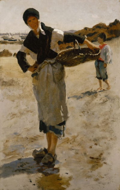 布列塔尼带篮子的女人，“Cancale牡蛎采集者”素描