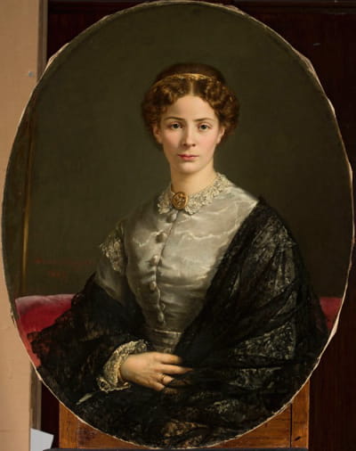 一位戴蕾丝围巾的女士的肖像