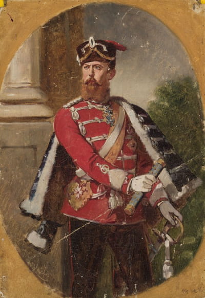 一位身着帝国卫队骠骑军官制服的男子的肖像