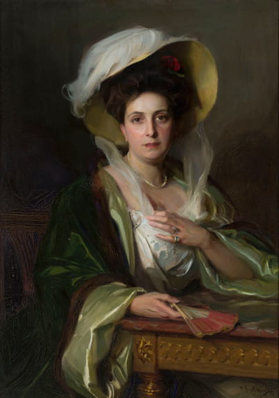 一位戴着大帽子的女士的肖像