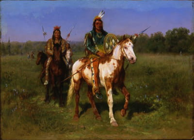 手持长矛的印第安骑兵