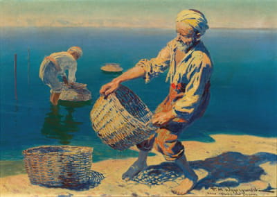 博斯普鲁斯海峡带着篮子的渔民