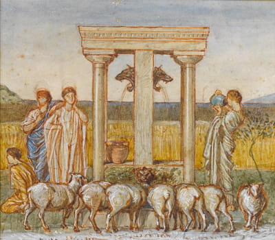 “牧羊人和少女在井边的田园场景”研究，约1886年