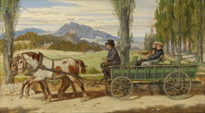 乡村之旅；申德和鲍伦费尔德坐在一辆梯子车上