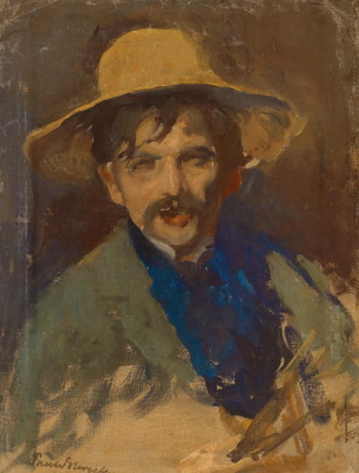 戴着画家弗里茨·奥弗贝克草帽的画家自画像（1869–1909）