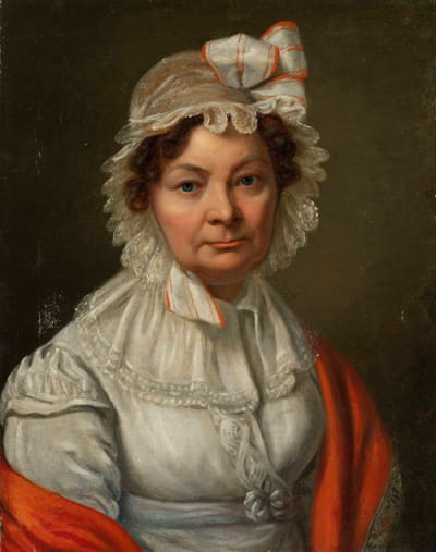 一个戴红围巾的女人的肖像
