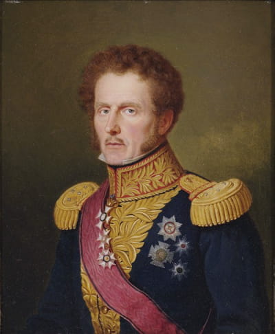 恩斯特·弗赖赫尔·冯·赫格尔的肖像，左侧四分之三的视图。