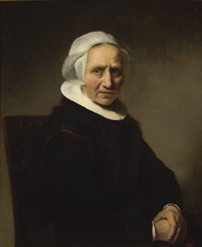 一位戴白色帽子的老妇人的肖像