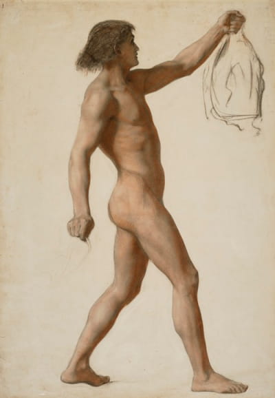 一个站着的年轻人举着头的裸体习作