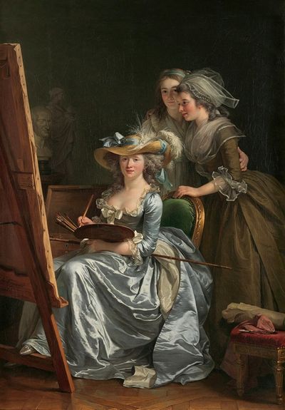 与两个学生Marie加布里埃尔Capet和Marie Marguerite Carreaux de Rosemond的自拍